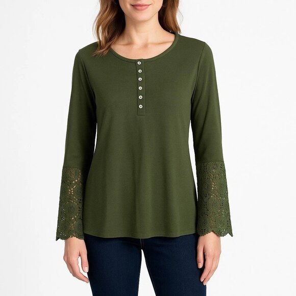 plus size womens green long sleeve lacy pullover top size 4X - Picture 1 of 5